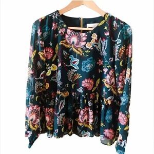 LOFT Floral Peplum Hem Long Sleeves Blouse SZ XS